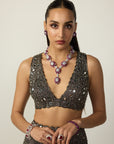 Metallic Grey Blouse Sharara Pant Set