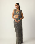Metallic Grey Draped Saree Set