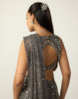Metallic Grey Draped Saree Set
