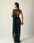 Dark Teal Linear Draped Saree