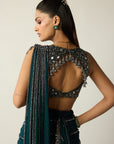 Dark Teal Linear Draped Saree