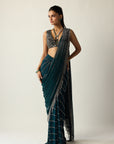 Dark Teal Linear Draped Saree