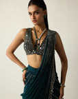 Dark Teal Linear Draped Saree
