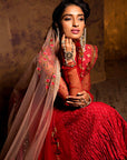 Attractive Red Embroidered Anarkali, Kurti, Izhaar & Dupatta Set
