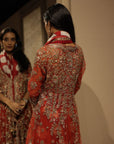 Red Tulle Heavily Emb Anarkali With Bustier