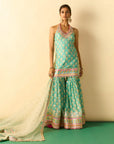 Dwisha Halter Sharara Set - Aqua