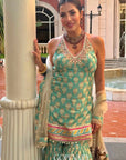 Dwisha Halter Sharara Set - Aqua