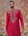 Red Zardozi Kurta Set
