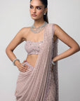 Ash Pink Draped Saree Set