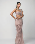 Ash Pink Draped Saree Set