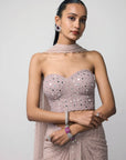 Ash Pink Draped Sequins Embroidered Skirt Set