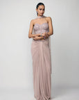 Ash Pink Draped Sequins Embroidered Skirt Set