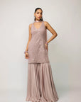 Ash Pink Satin Sharara Set