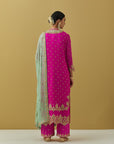 Fuschia Scalloped Kurta With Palazzo Set