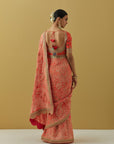 Pink And Coral Bandhani Saree