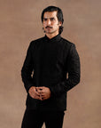 Black Tonal Embroidery Bandhgala Set