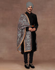 Blue - Multi Hued Embroidered Stole | East