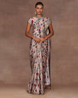 Blush Taupe Ikat Print Saree Set