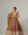 Green Multicolor Sequin Scatter Lehenga With V Neck Elbow Sleeve Blouse