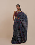 Midnight Blue - Burgundy Chevron Saree Set | Atth