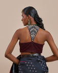 Midnight Blue - Burgundy Chevron Saree Set | Atth