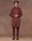 Mocha Brown - Red Nehru Jacket Set | East