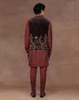Mocha Brown - Red Nehru Jacket Set | East