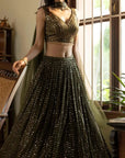 Moss Green Sequinned Lehenga Set - Ready to Ship