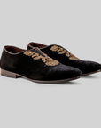 Noir Velvet Embroidered Loafers