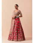 Red Lehenga Set With A Powder Pink Blouse And Dupatta Set