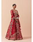 Red Lehenga Set With A Powder Pink Blouse And A Dupatta