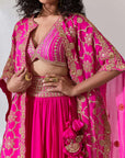 Hot Pink Skirt And Cape Set With Gota And Marori Hand Work