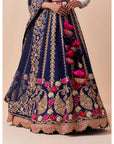 Blue Marori Work Lehenga Set With Two Dupattas