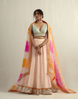 Powder Pink Chanderi Skirt With A Sky Blue Blouse And Dupatta