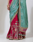Fuschia And Blue Bandhanni Pallu Lehenga Saree