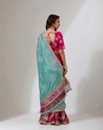 Fuschia And Blue Bandhanni Pallu Lehenga Saree
