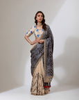 Ecru And Navy Bandhanni Pallu Lehenga Saree