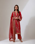 Red Silk Chintz Kurta Set