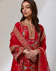 Red Silk Chintz Kurta Set