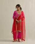 Fuschia Pink Shaded Bandhani Kurta Set