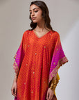 Orange Bandhani Shaded Kaftaan With A Lime Pants