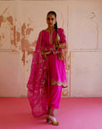 Hot Pink Silk Dupion Kurta With Tulip Pants Set
