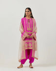 Fuschia Georgette Bandhani Kurta With Tulip Pants Set