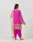 Fuschia Georgette Bandhani Kurta With Tulip Pants Set