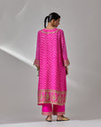Fuschia Pink Bandhani Kurta With Pants Set