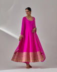 Fuschia Georgette Anarkali With Dori And Sequin Embroidery