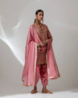 Dusty Pink Kurta Set With A Dupatta And Tulip Pants