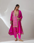 Fuschia Pink Georgette Kurta With An Embroidered Salwaar