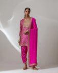 Fuschia Pink Georgette Kurta With An Embroidered Salwaar