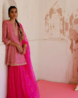 Hot Pink Georgette Gota Embroidered Sharara Set